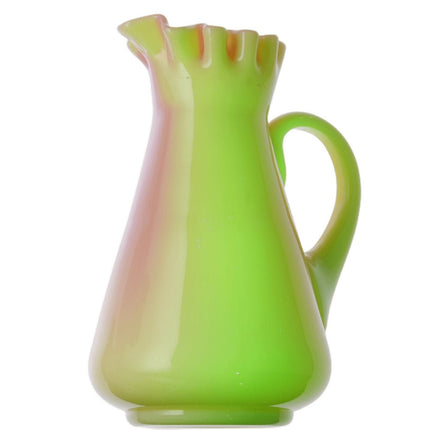 c1880 Mt Washington Burmese Glossy Footed milk pitcher Uranium glass