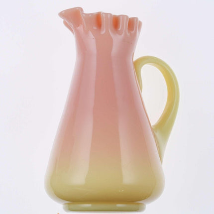 c1880 Mt Washington Burmese Glossy Footed milk pitcher Uranium glass