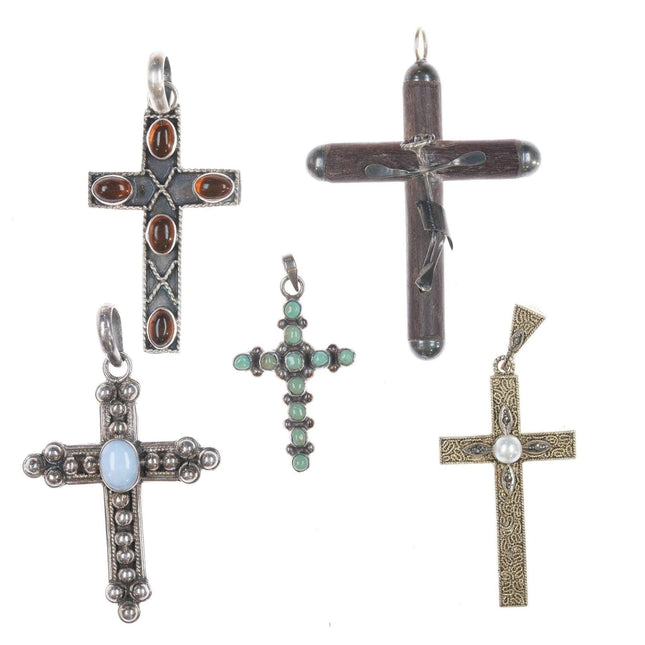 5 pendenti croce vintage in argento sterling