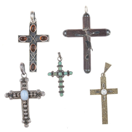 5 Vintage Sterling silver Cross pendants