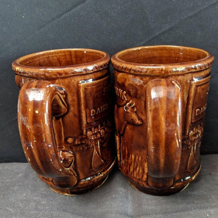 1920's Sunshine Dairy Products Stoneware Advertising Cow Mugs Rockingham Glaze