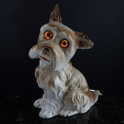 c1930 Karl Scheidig Deutsche Scottie Dog Parfümlampe aus Porzellan mit Glasaugen