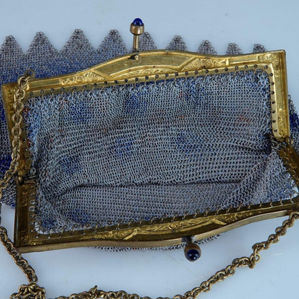 1920's Art Deco Mesh Handbag with Jeweled snaps and Enameled frame