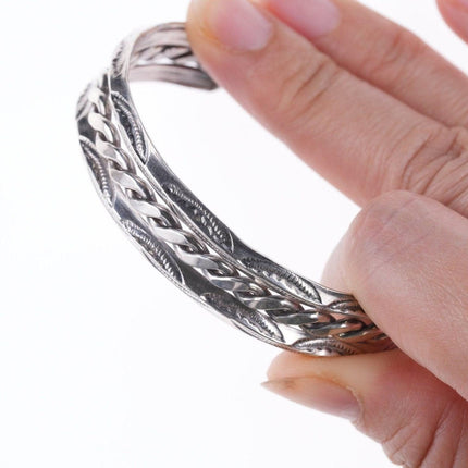 6.5" Vintage Navajo deep stamped twisted wire silver bracelet