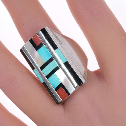 sz11 Vintage Zuni silver channel inlay ring