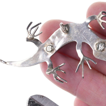 Vintage Zuni sterling Multi-stone channel inlay gecko pendant