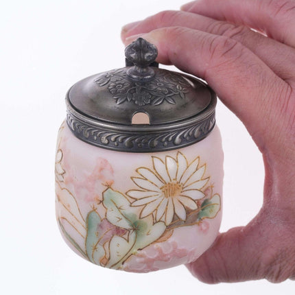 c1890 Mt Washington Crown Milano American art glass hand painted marmalade jar