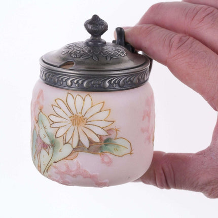 c1890 Mt Washington Crown Milano American art glass hand painted marmalade jar