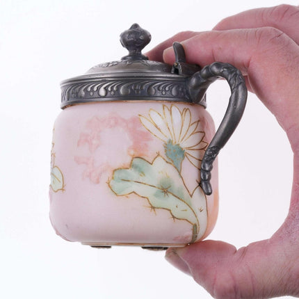 c1890 Mt Washington Crown Milano American art glass hand painted marmalade jar