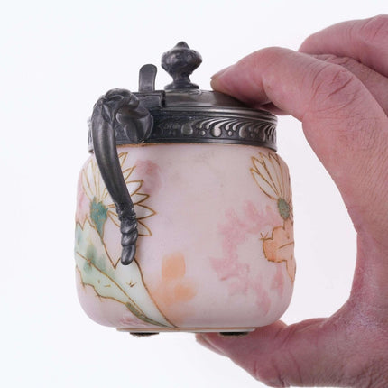 c1890 Mt Washington Crown Milano American art glass hand painted marmalade jar