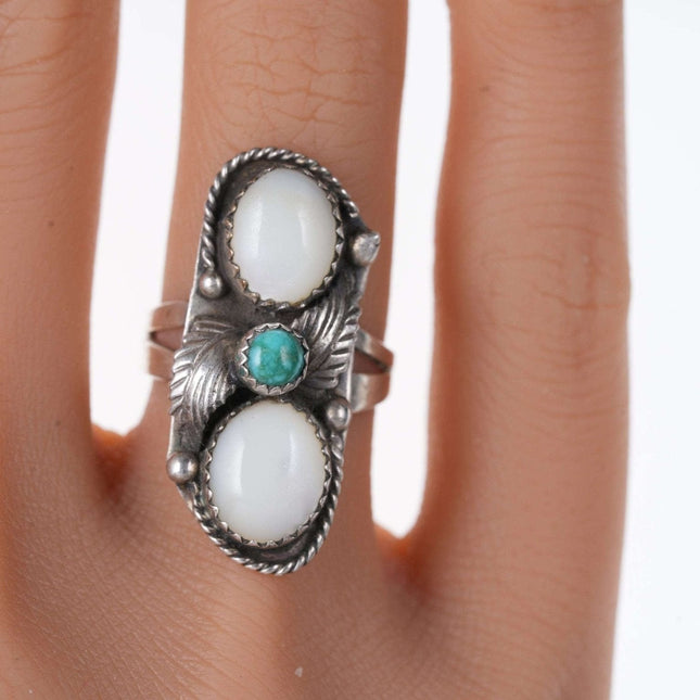 Vintage Navajo Sterling turquoise and mother of pearl ring
