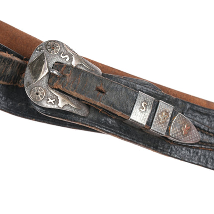 Vintage sterling/gold Longhorn, wagon wheels, western ranger belt buckle set