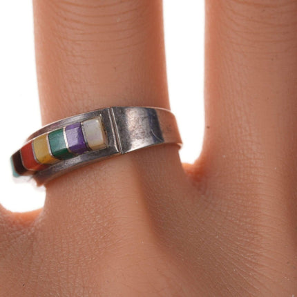 Vintage Zuni Native American Sterling Multi-Stone Channel inlay ring