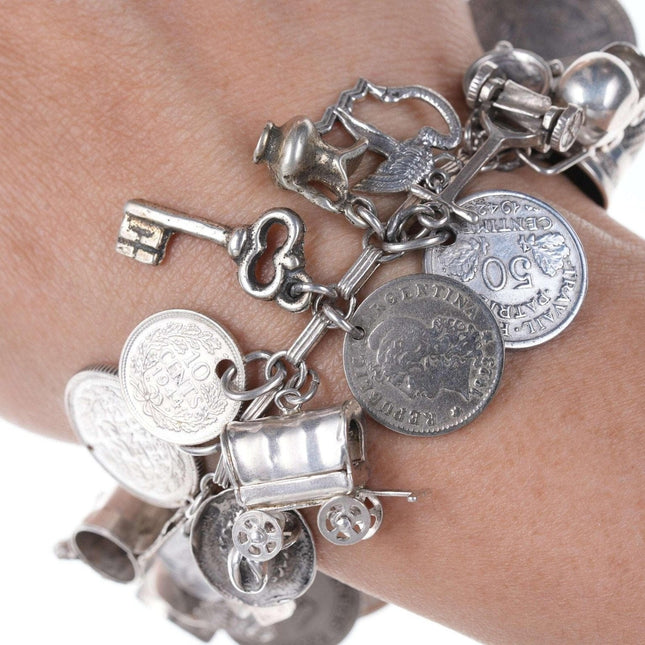 Loaded Vintage Super Traveler Sterling Silber Weltmünzen-Charm-Armband