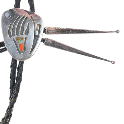 c1960 c-31 Native American Sterling ฝังช่อง Overlay bolo tie