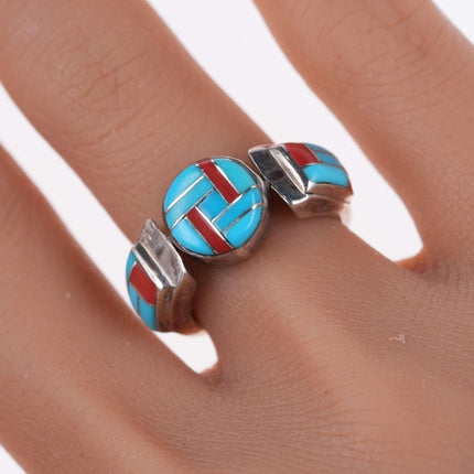 sz5 Vintage Zuni channel inlay sterling spinner ring