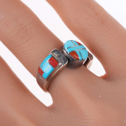 sz5 Vintage Zuni channel inlay sterling spinner ring