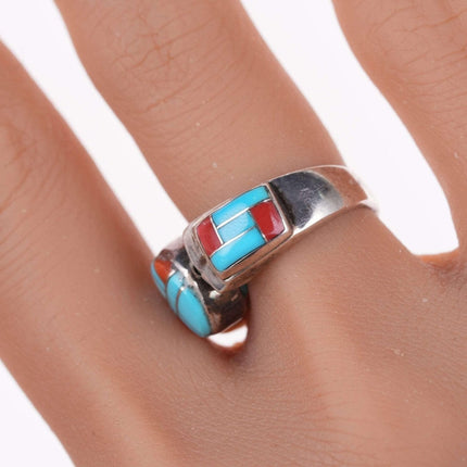 sz5 Vintage Zuni channel inlay sterling spinner ring