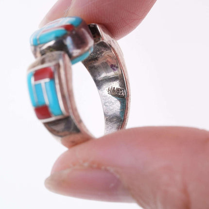 sz5 Vintage Zuni channel inlay sterling spinner ring