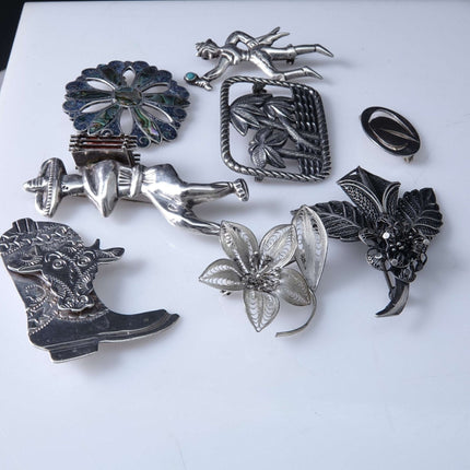 Vintage Sterling silver brooch Collection Grady Alexander, Mexican, Chinese Fili