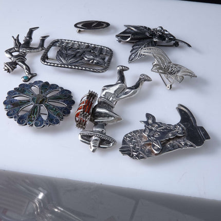 Vintage Sterling silver brooch Collection Grady Alexander, Mexican, Chinese Fili