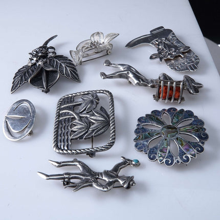 Vintage Sterling silver brooch Collection Grady Alexander, Mexican, Chinese Fili