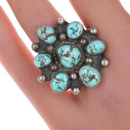 sz7 Vintage Native American silver turquoise cluster ring