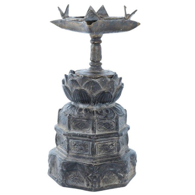 Archaistic Chinese Bronze Lotus Base and Oil lamp