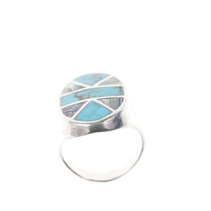 Sz10.5 Native American Sterling Channel inlay turquoise/shell ring