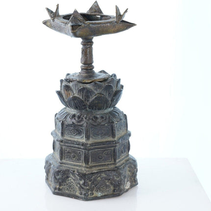 Archaistic Chinese Bronze Lotus Base and Oil lamp