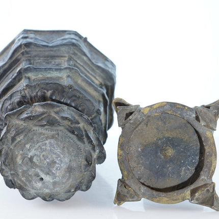 Archaistic Chinese Bronze Lotus Base and Oil lamp