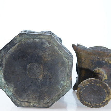 Archaistic Chinese Bronze Lotus Base and Oil lamp