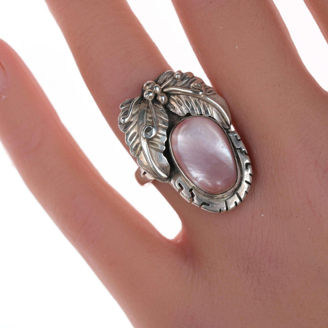 sz7.5 Navajo Sterling anillo de nácar rosa