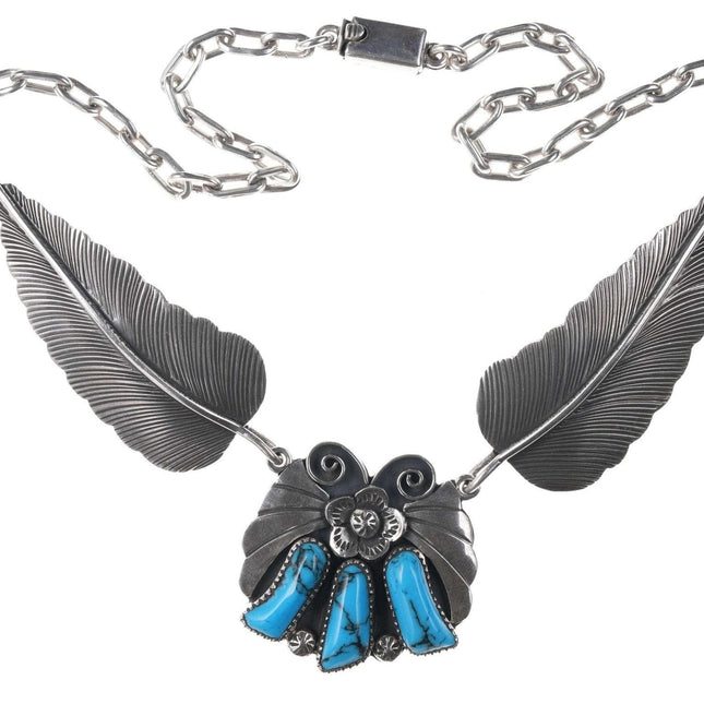 Large Southwestern Sterling/howlite Feather pendant necklace.