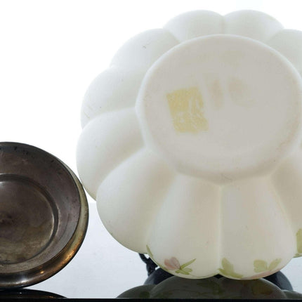 c1890 Poofy Mt Washington Art Glas Melone Ribbed handbemalte Keksdose mit silbernen Plattenbefestigungen