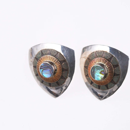 Retro-Tabra-Ohrringe aus Sterlingsilber/Bronze, gemischtem Metall und Perlmutt