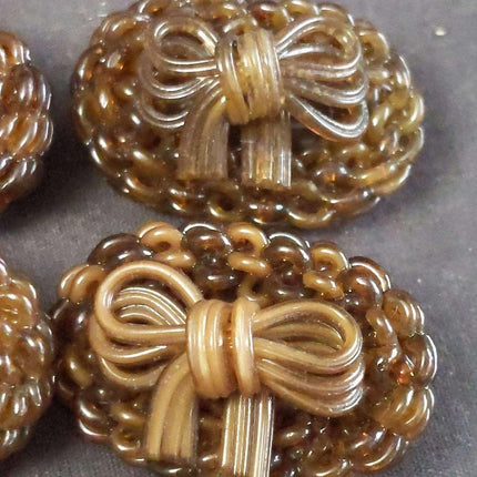 c1950 extruded celluloid Large Hand Made early Plastic Buttons Bows 1 3/8" x 7/8