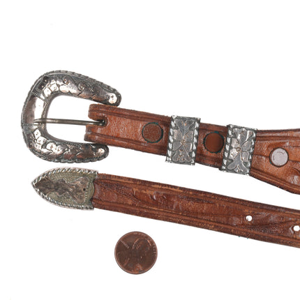 Vintage sterling/gold filled Hand engraved ranger belt buckle set #2
