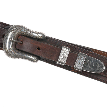 Vintage sterling Hand engraved ranger belt buckle set