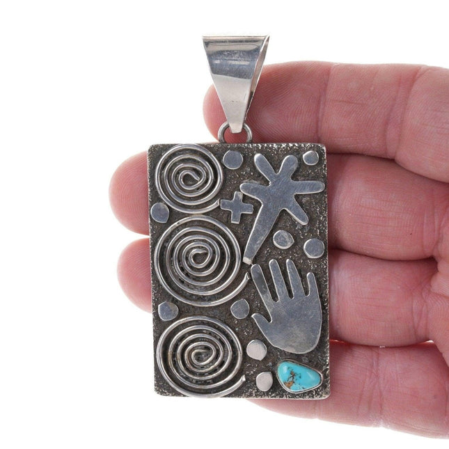 Alex Sanchez Navajo Sterling and Turquoise Petroglyph pendant