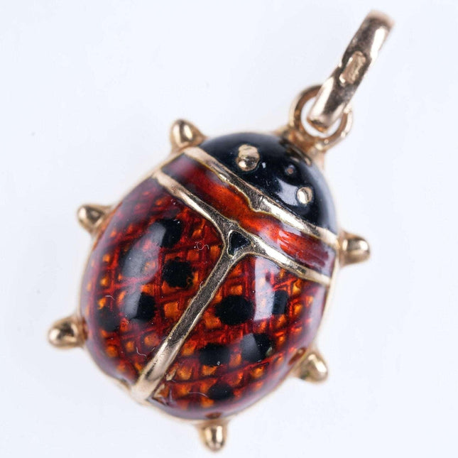 Retro 14k Gold Enamel Ladybug Pendant