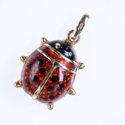 Retro 14k Gold Enamel Ladybug Pendant