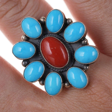 Eula Wylie Navajo Türkis/Koralle Cluster-Ring