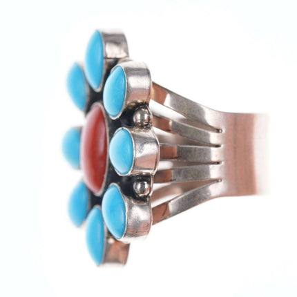 Eula Wylie Navajo Turquoise/coral cluster ring