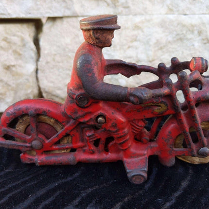 c1930 Hubley Cast Iron Red Motorcycle Electric Headlight 6.25" x 4.25" tall