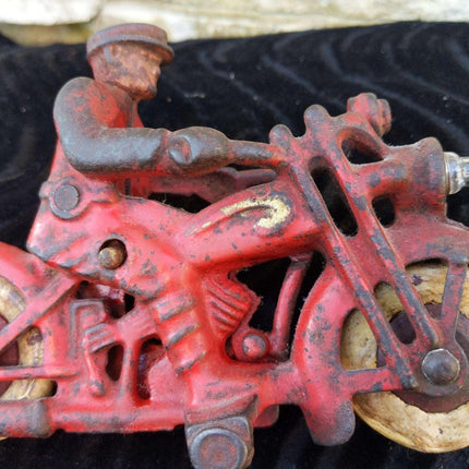 c1930 Hubley Cast Iron Red Motorcycle Electric Headlight 6.25" x 4.25" tall