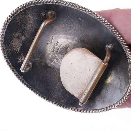 vintage Wage's Sterling  Hand Engraved horse belt buckle