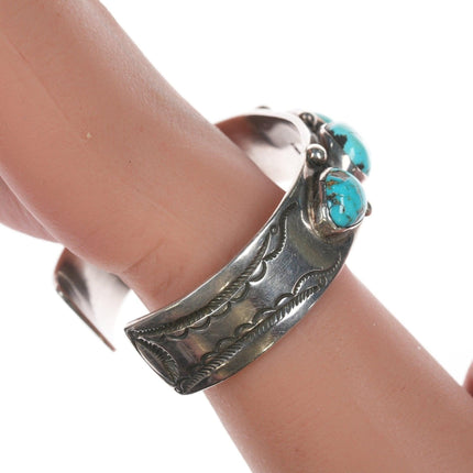 7" Vintage Navajo Sterling and turquoise row bracelet