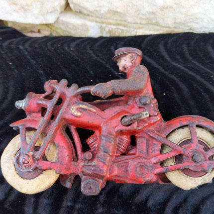 c1930 Hubley Cast Iron Red Motorcycle Electric Headlight 6.25" x 4.25" tall