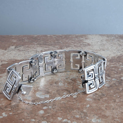 Bracciale geometrico e collana girocollo Margot De Taxco 5112 degli anni '50 Argento sterling messicano